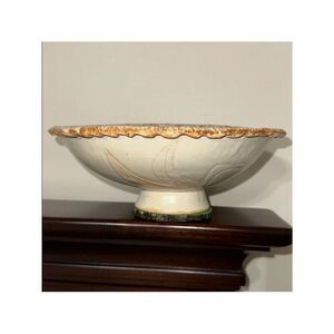 Vintage Hand Made Pottery Bowl Ivory Wheat Leaves